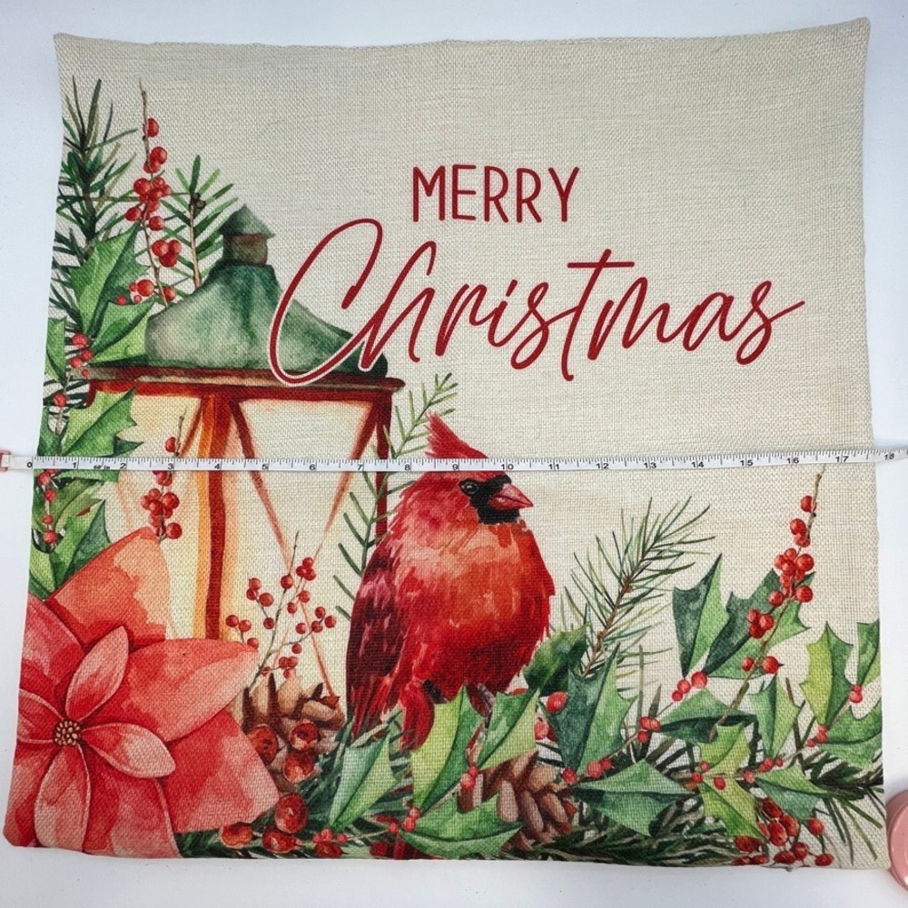 4 New Christmas Throw Pillow Covers Holiday‎ Decor Square Woven Cottage Country